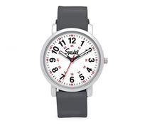 Speidel Original Scrub Watch™ Medical Professionals Students Men Women Unisex Easy Read Dial Military Time Red Second Hand Silicone Band Water Resistant-Gray, Gray, Original Scrub