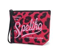 SPELIKO Neoprene Tropical Palm Tree Print Makeup Bag Large Capacity Zipper Cosmetic Bags Women's Portable Travel Toiletry Pouch, Hot Pink & Black Leopard, Fashion