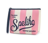 SPELIKO Neoprene Tropical Palm Tree Print Makeup Bag Large Capacity Zipper Cosmetic Bags Women's Portable Travel Toiletry Pouch, Tropical Pink Stripe, Fashion