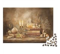 Spell Book, Potion Bottles, Candles, Herbs And Bones on Table Rätsel Für Erwachsene || Familienspaß-Puzzles 1000pcs (75x50cm) Erwachsene