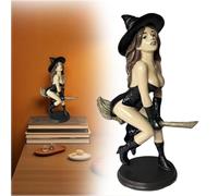 Spell-bound Beauty - Sexy Witch Bookshelf Figurine, Dark Fairy Witch Riding on Magic Broom, 2025 Gothic Halloween Bookshelf Ornaments, Sexy Sorcery Witch Figurine for Home Office Decor