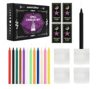 Spell Candles 48 Pack with 4 Custom-Fit Selenite Holders - Coloured Chime Candles for Witchcraft, Rituals, Meditation, Altar - No Tipping, Secure Burning