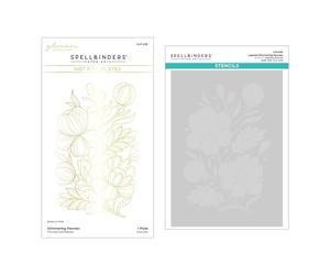 Spellbinders BD-0841 Glimmering Peonies Glimmer Plate and Stencil Bundle from the Glimmering Flowers Collection