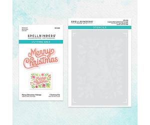 Spellbinders Layered Merry Christmas Foliage Stencil & Die Bundle=from The Layered Christmas Stencils Collection, Clear & Metal