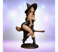 Spellbound Beauty-Sexy Witch Bookshelf Figurine, 6" Hand-Painted Gothic Fairy Witch Riding on Magic Broom Figurine Statue, Mysterious Sexy Witchs Halloween Ornaments Home Desk Decor
