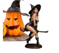 Spellbounds Beauty - Attractive Witch Bookshelf Figurine, Gothic Book Shelf Decorations | Dark Fairy Enchantress Riding On Magics Broom Sculpture, 3D Spooky Ornament for Home Decoration (Black)