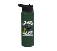 Spelling Champion and Math Wizard At Your Service Teacher Stainless Steel Insulated Water Bottle