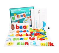 Spelling Games for 1 2 3 Year Olds, Phonics Game and Spelling Games with 28 Double-Sided Word Pattern Cognition Cards&52 Wooden Letter Blocks, Wooden Alphabet Puzzle Toys Set for Girls Boys