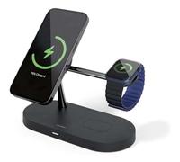 Spello 3 in 1 Magnetic Wireless Charging Stand, MagSafe Compatible, Charging for iPhone 15, 14, 13 & 12 series, Apple Watch & AirPods, with USB-A Charging Port, Black