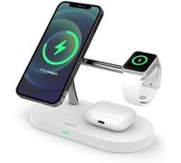 Spello 3 in 1 Magnetic Wireless Charging Stand, MagSafe Compatible, Charging for iPhone 15, 14, 13 & 12 series, Apple Watch & AirPods, with USB-A Charging Port, White