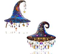 Spellshine Enchanting Moonlight Witch Window - Witch Hat Hanging Sun Catcher Decor for Halloween, witch hat lamp stained glass (Mix 2Pcs)