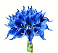 Spelonify 10 Pcs PU Faux Calla Lily Stems, Realistic Artificial Flowers Bulk with Bendable Stem Wedding Bouquet DIY Supplies, Table Centerpiece Arrangements, Long Lasting Floral Decor(Blue)