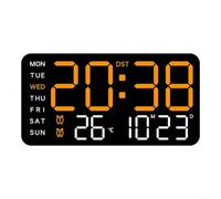 Spelonify Digital Wall Clock with Temperature Date W isplay, Voice Activated Alarm Clock Bedside Table, LED Desk Clock with 5-Level Brightness Adjustment and Large Display(F)