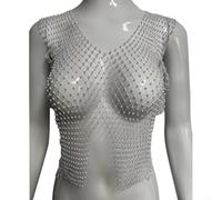 Spelonify for Sparkly Mesh Tank for top with Forked Hem S-XL for Sparkly | Shiny rhinestone detail, fishnet mesh fabric, forked hem design, O-neck sleeveless, party club wear