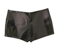 Spelonify Glossy Latex Boxers Men Tight Patent Leather Shorts | High-gloss finish, 70% PU material, tight fit design, solid black color, sizes S to 3XL