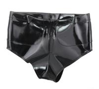 Spelonify PU Leather Trunks for Men with Pockets Black | Smooth plain latex fabric, high-gloss shiny finish, stretchable fit, solid black color, men's underwear