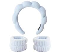 SPEN CANDELS 3PCS Spa Headband and Wristband Set, Sponge Headband for Washing Face Soft Puffy Headband Padded Hairband Facial Skincare Makeup Headbands for Women Girls (sky blue)