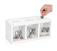Spend Save Give Piggy Bank, Money Coin Savings Piggy Bank Jar Box, Teach Children About Giving & Saving Money Box, Visualized for Childrens Boys Girls kids
