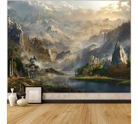 Spenlife Fantasy Valley Castle Wall Tapestry, Enchanted Mountain Lake Tapestries for Room Decor, Scenic Tapestry 80x60 Inch