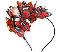 Spenlly Butterfly Fascinator Headband Monarch Festival Wedding Tea Party Headpiece for Women Girls (A-Red, One Size)