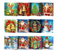 SPEPROECO 12Pcs DIY Diamond Art Kits Christmas Card For Adults Kids,8/12pack Diamond Art Xmas Greeting Cards With Blank Envelopes Christmas Flower Thanksgiving Cards For Family Friends Gift