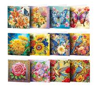SPEPROECO 12Pcs DIY Diamond Art Kits Christmas Card For Adults Kids,8/12pack Diamond Art Xmas Greeting Cards With Blank Envelopes Christmas Flower Thanksgiving Cards For Family Friends Gift
