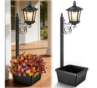 SPEPROECO 2-in-1 Outdoor Flower Pots, Waterproof Solar Lamp Post Light with Planter, Auto On/Off, Wall Mount or Freestanding Decorative Solar Lamp for Garden, Patio, Front Porch, Back Door