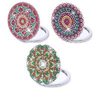 SPEPROECO 3Pack Diamond Painting Compact Mirror Mandala Pattern DIY Pocket Mirror Diamond Art Painting Makeup Mirror,Portable Magnifying Folding Purse Mirror Crafts Gift for Women Girls Kids