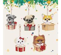 SPEPROECO 5Pcs Puppy Diamond Art Kits Keyrings DIY Double Sided Diamond Art Key Chain Kits Crystal Rhinestone Keyring Making Kits For Bag Pendant Xmas Handmade Gifts For Kids Family Friends