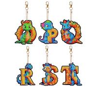 SPEPROECO 6/7Pcs Alphabet Diamond Painting Keyrings Double Sided DIY Diamond Art Key Chain Crystal Rhinestone Pendant for Kids and Adult Beginners Gem Painting Keychain for Boys and Girls