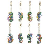 SPEPROECO 6Pcs 5D Diamond Painting Keychain Animals Double Sided DIY Diamond Art Keychain Owl DIY Key Ring Set Art Kit for Kids Adult Beginners