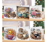 SPEPROECO 6PCS Coffee Cup DIY Diamond Art Painting Cards Rhinestone Painting Greeting Card Kit Easter Handmade Card Crafts for Brithday Easter Party Favors
