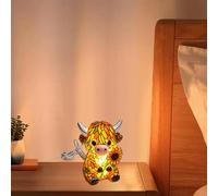 SPEPROECO LED Sunflower Highland Cow Lamp, 3D Cute Animal Lamp, Bedside Table Night Light, Vintage Rustic Farmhouse Decor for Home, Office, Bedroom, Living Room & Cow Lovers