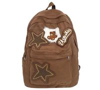 SPEPROECO Vintage Y2k Backpack For Women Man Canvas Backpack Cute Aesthetic Backpack With Bear&Star Pattern,Large Laptop Backpack Everyday Backpack For Travel Work Commuter