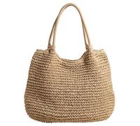 SPEPROECO Women Vintage Shoulder Bag Hasp Closure Crochet Beach Handbag Solid Color Simple Weaving Handbag Ladies Summer Daily Bag (Beige)