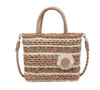 SPEPROECO Woven Straw Beach Tote Bag for Women Large Capacity Retro Handmade Travel Top-handle Shoulder Purse for Work Dating Daily Life and Travel (Khaki)