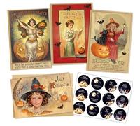 Spercy 24 Pack Retro Halloween Cards with Envelopes, Vintage Halloween Postcards Set, Halloween Blank Note Cards for Kids Women Friends Coworker