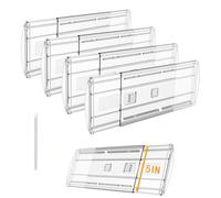 SPEREELER 4 Pack Adjustable Drawer Dividers for Clothes,5" High Expandable From 13-21" Clear Drawer Organizers, PC Plastic Separators for Dresser/Bedroom/Bathroom/Kitchen/Office Storage
