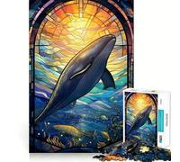 Sperm Whale Stained Glass Jigsaw Puzzles for Adults 1000 Piece Enhance Recall Leisure Time Exact Edge Festival Gift 38x52cm