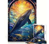 Sperm Whale Stained Glass Jigsaw Puzzles for Adults 1000 Piece Enhance Recall Leisure Time Exact Edge Festival Gift 38x52cm
