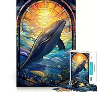 Sperm Whale Stained Glass Jigsaw Puzzles for Adults 1000 Pieces Pure Logic Toy Stress Free Sharp Cut Santa Wish Item 50x75cm