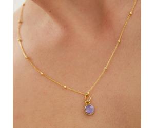 Spero London Amethyst Round Pendant Necklace With Beaded Chain in Sterling Silver