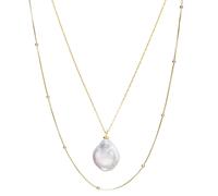 Spero London Baroque Flat Pearl Pendant and Italian Beaded Sterling Silver Stacking Necklace Set - Gold - Gold