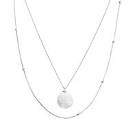 Spero London Baroque Flat Pearl Pendant and Italian Beaded Sterling Silver Stacking Necklace Set - Silver - Silver