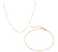 Spero London Bead Chain Sterling Silver Satellite Necklace and Bracelet Set - Gold - Gold