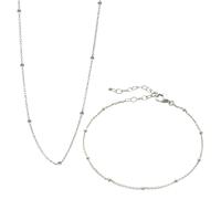 Spero London Bead Chain Sterling Silver Satellite Necklace and Bracelet Set - Silver - Silver