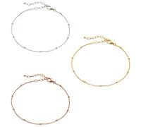 Spero London Bead Curb Chain Sterling Silver Adjustable Satellite Bracelet Set - Gold Silver and Rose Gold - Gold Silver and Rose Gold