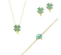 Spero London Best of Luck Four Leaves Clover Sterling Silver Bracelet Necklace & Stud Earrings Set - Gold - Gold