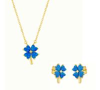 Spero London Blue Opal Four Leaf Clover Sterling Silver Necklace & Earring Set - Gold - Gold