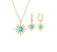 Spero London Blue Opal Sun Sterling Silver Necklace and Earring Set - Gold - Gold